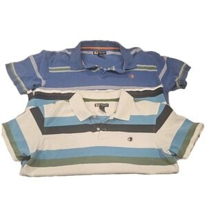 VTG Duck Head Striped Polo Shirts Size L Set Of 2: White/blue/green With Duck‎